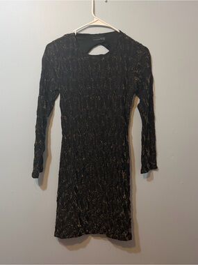 Zara Black Dress with Gold Metallic Detail - Long Sleeve